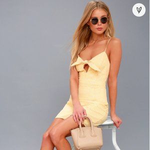 Lulu's | White and Yellow Gingham Tie-Front Dress